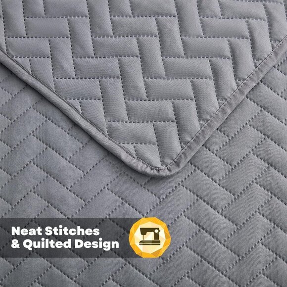Maple & Stone King Quilt Set - Gray - 3 Piece Set - Picture 3 of 6